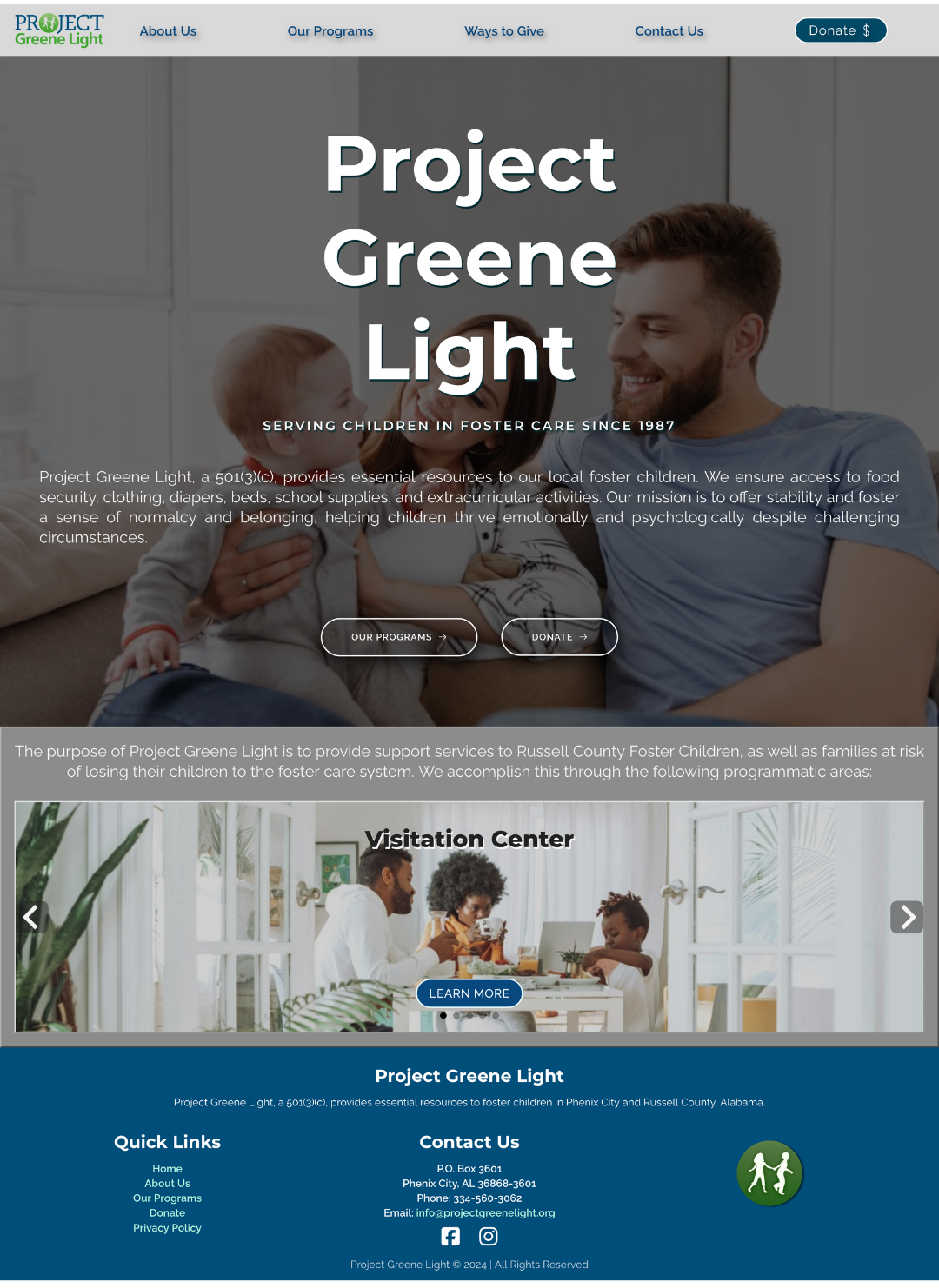 Screenshot of Project Greene Light's homepage
